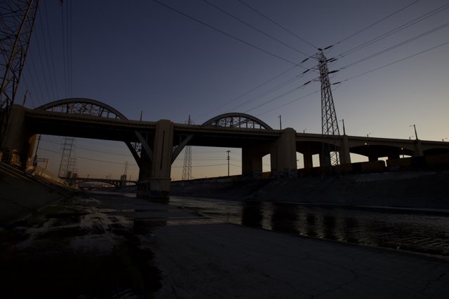 LA River Freeway Overpass at Sunset