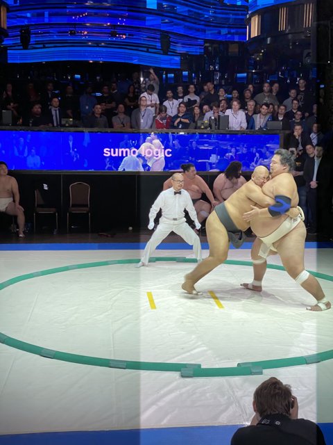 Crowd Gathered Around Sumo Wrestling Match at 2019 World Tournament