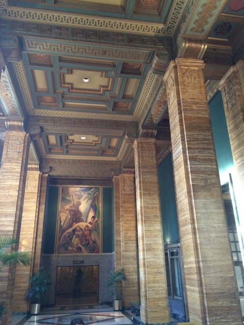 Artistic Lobby with Striking Painting on Wall