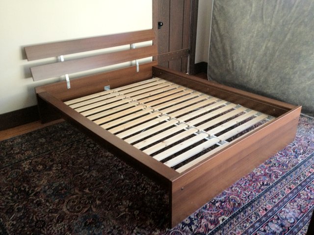 Stained Hardwood Bed Frame with Slats