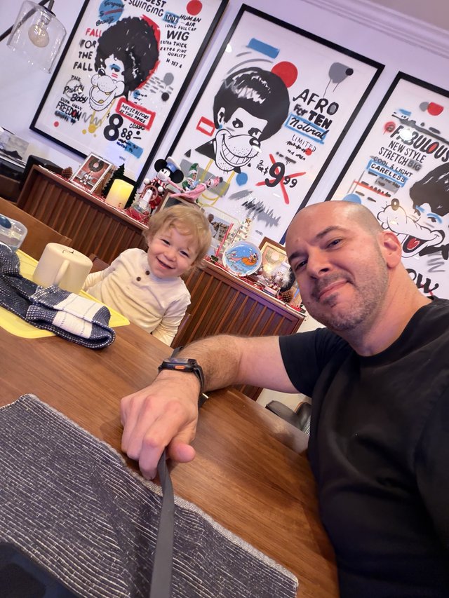 Father and Son Selfie at Home with Pop Art