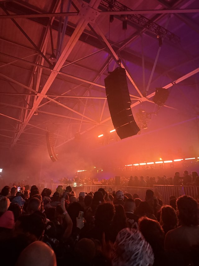 Suspended Speaker Array at Electronic Music Concert