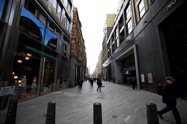 Modern Shopping District on Overcast Winter Day