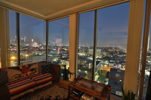 Urban Living Room with Cityscape View
