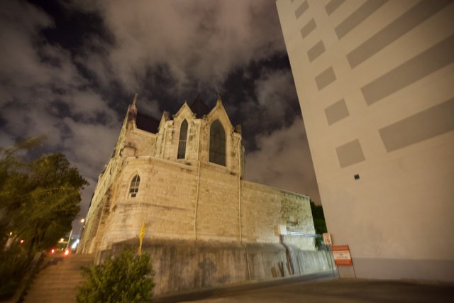 Nighttime View of Towering Church