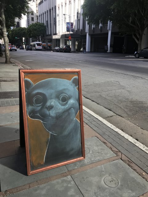 Chalk Cat on a City Walkway