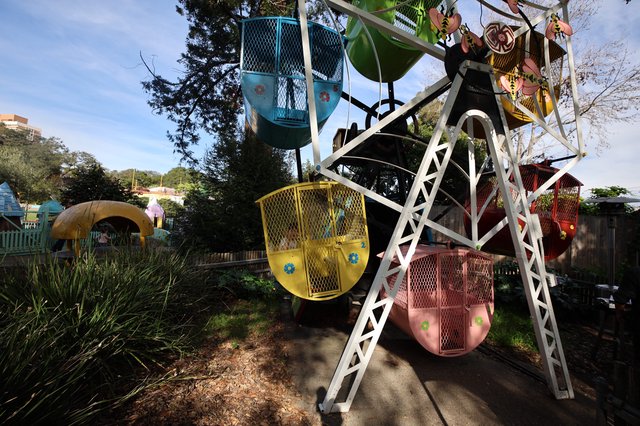 Colorful Ferris Wheel Gondolas at Fantasyland Theme Park