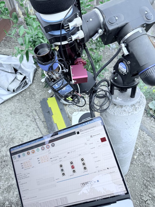 Backyard Astrophotography Setup with Telescope and Computer Control