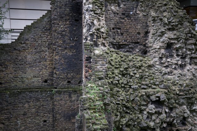 Ancient Roman Wall Ruins in Urban London Setting