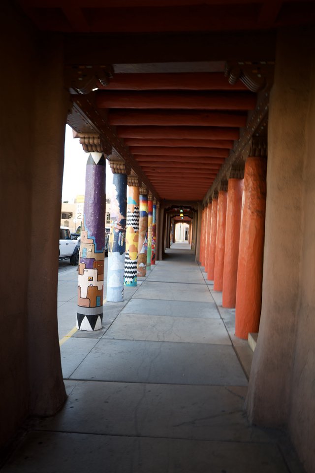 Colorful Native Art Columns at Historic Santa Fe Portal