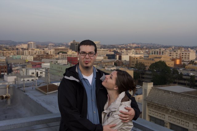 Rooftop Romance Above the City at Dusk