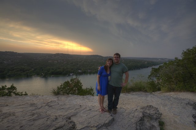 Couple Embraces at Sunset Over Austin's Lake Austin
