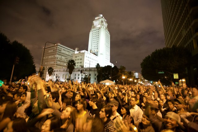 Metropolis Crowd Gathers at Clock Tower