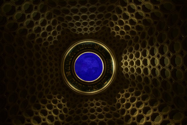 Blue Gemstone in Golden Fractal Dome
