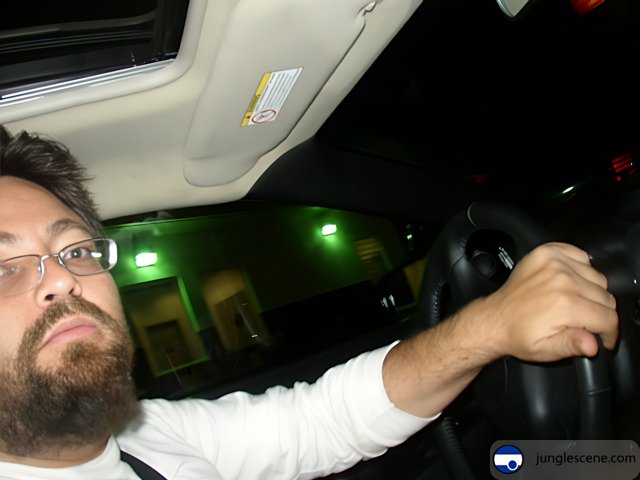 Bearded Man in Glasses Behind the Wheel