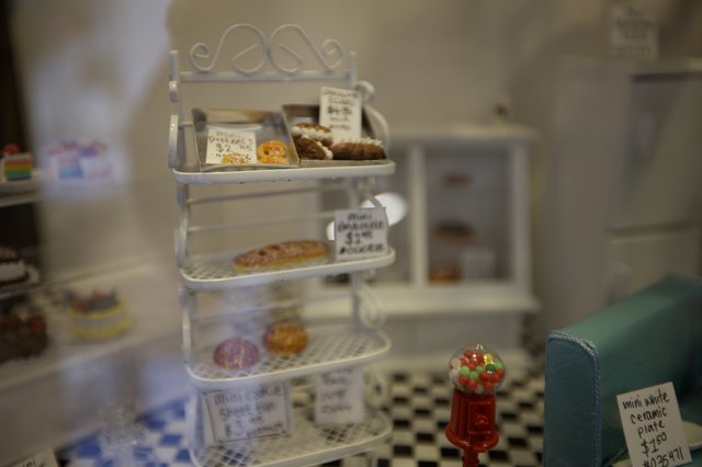 Miniature Bakery Display with Vintage White Tiered Stand
