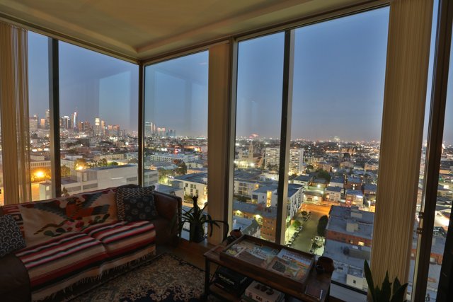 Living Room with a Stunning View of the City Skyline