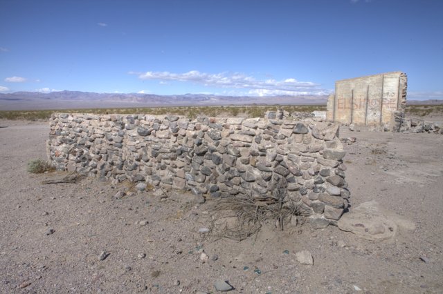 Desert Stone Wall with Mountain View
