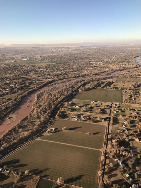 A Bird's Eye View of South Valley River and Farmland