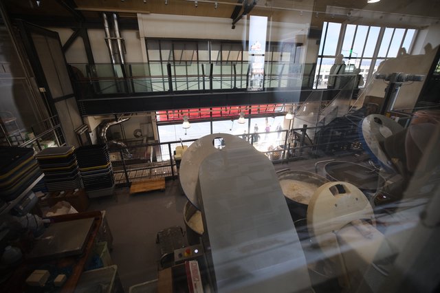 Industrial Brewing Facility Viewed from Mezzanine Level