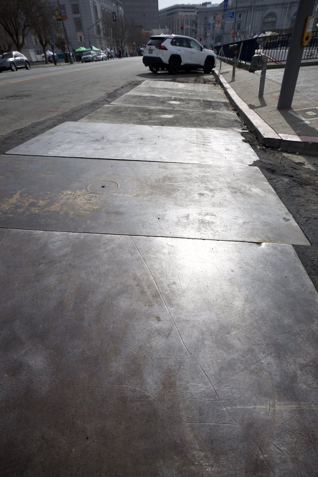 Urban Sidewalk Perspective on City Street