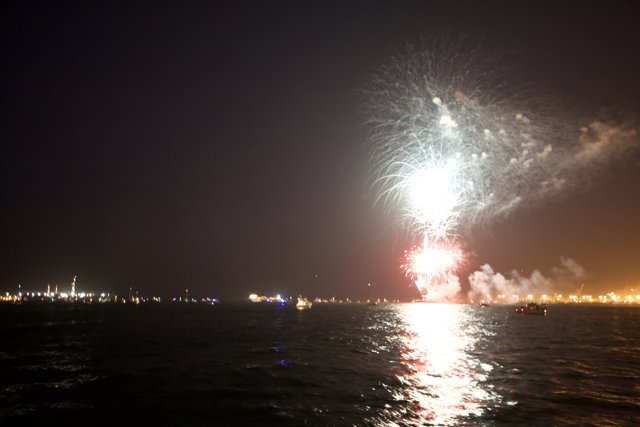 Spectacular Fireworks Display Over Water