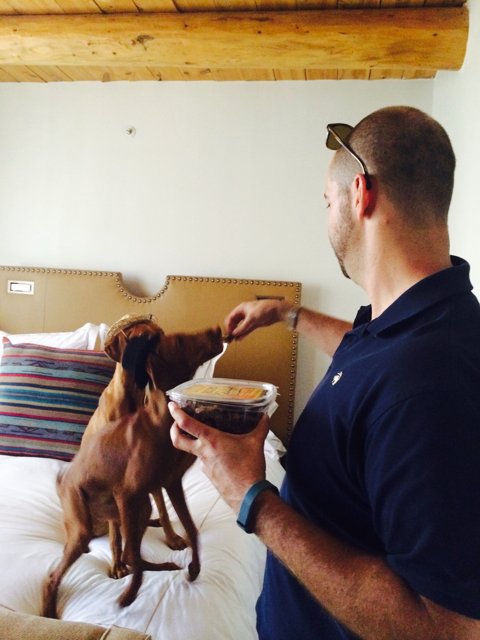 Man Feeds Best Friend on the Bed