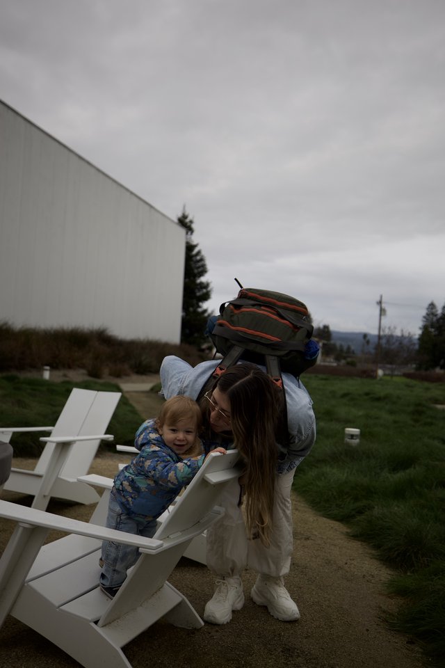 Mother and Child Moment at Outdoor Dining Area