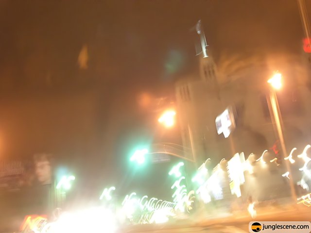 Blurred Church on a Fiery Night