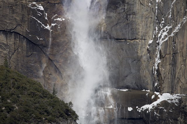 Yosemite Falls Cascading Through Winter Mist and Snow
