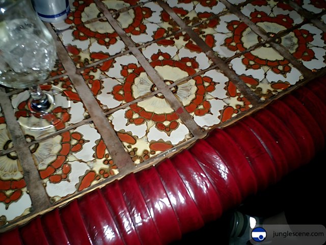 Classic Red and White Tile Table