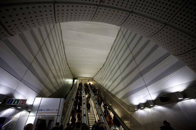 Modern Escalator Tunnel in London Underground Station