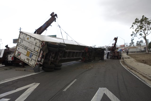 The aftermath of an overturned truck