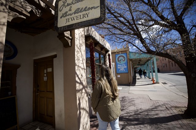 Woman Browsing Shops on Santa Fe Plaza