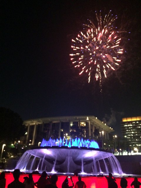 Fireworks Illuminate the Civic Center Fountain