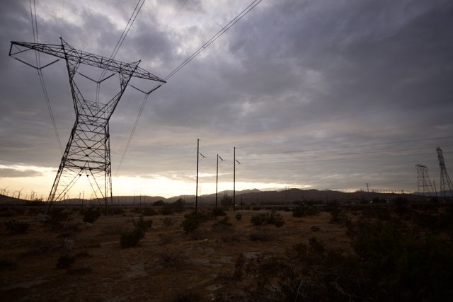 Power Lines and Mountains in the Desert