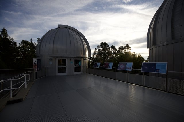 Observatory Domes at Twilight with Informational Display