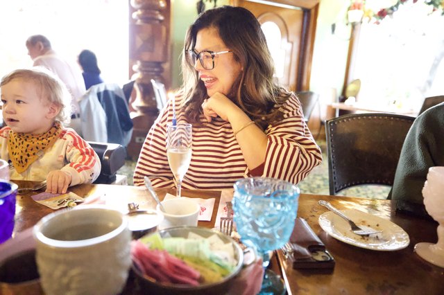 Mother and Child Dining at Madonna Inn Restaurant