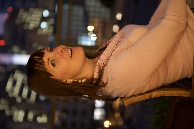 Evening Portrait at Urban Restaurant with Bokeh Lights