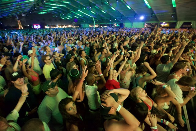 Coachella Music Festival Crowd at Night