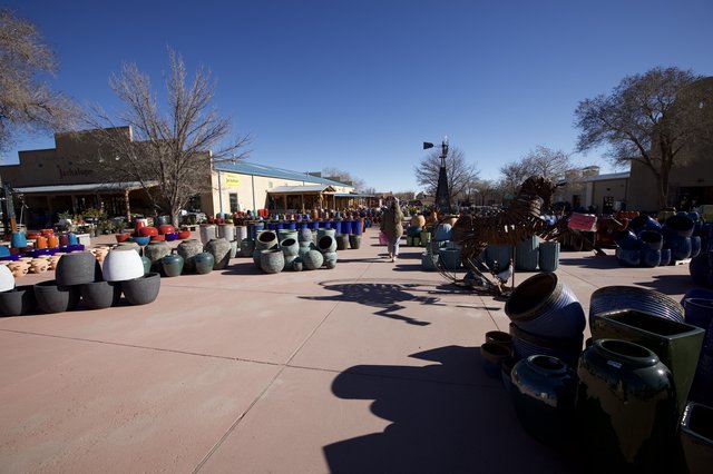 Colorful Pottery Display at Southwestern Outdoor Market