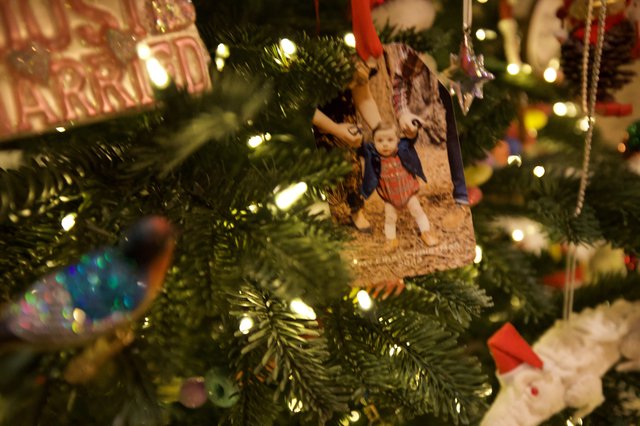 Personalized Photo Ornament on Illuminated Christmas Tree