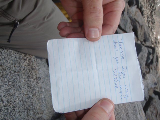 Handwritten Note Found Amongst Inyo Search Items