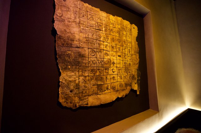 Ancient Chinese Oracle Bone Script Tablet on Display