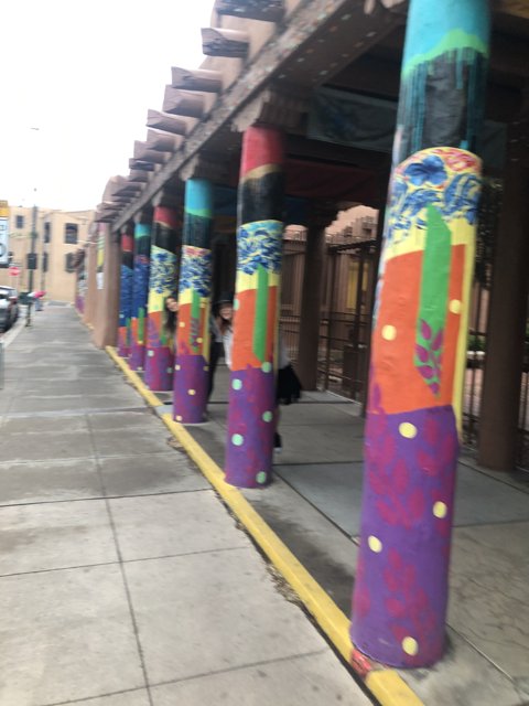 Colorful Pillars on the Sidewalk in Santa Fe