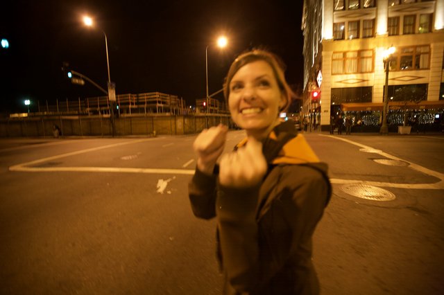 Celebratory Middle Finger on Election Night Streets