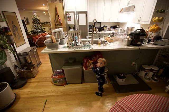 Toddler Exploring Kitchen on Christmas Morning