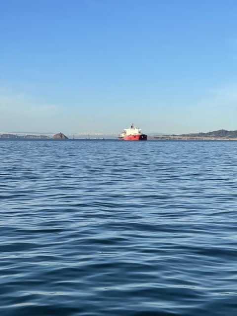 Red Boat Sailing beneath the San Francisco Bridge