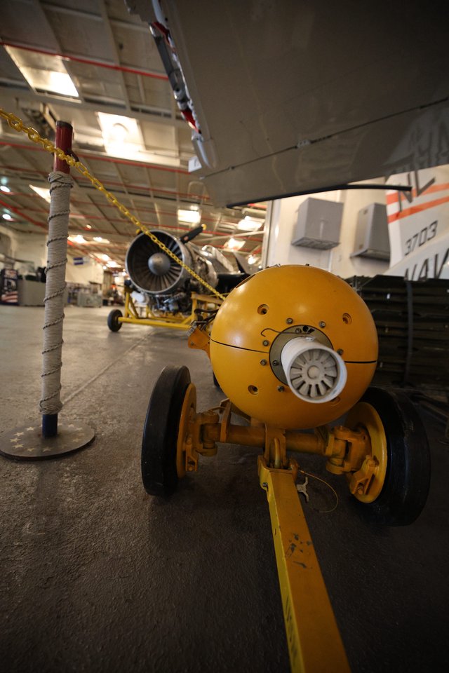 Aircraft Maintenance Equipment in USS Hornet Hangar