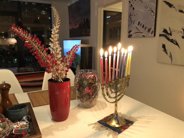 Hanukkah Menorah on Table